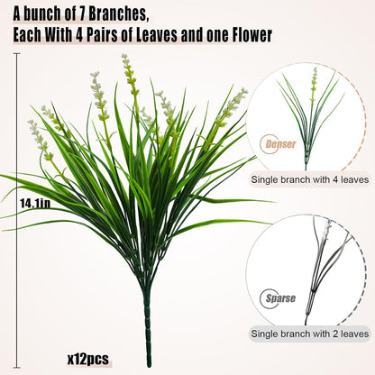 Artificial Plants Outdoor Fake Monkey Grass with Flowers for Pot UV Resistant Plant Decor for Window Garden Patio Hanging Planter Pathway Front Porch (Grass with Flowers)