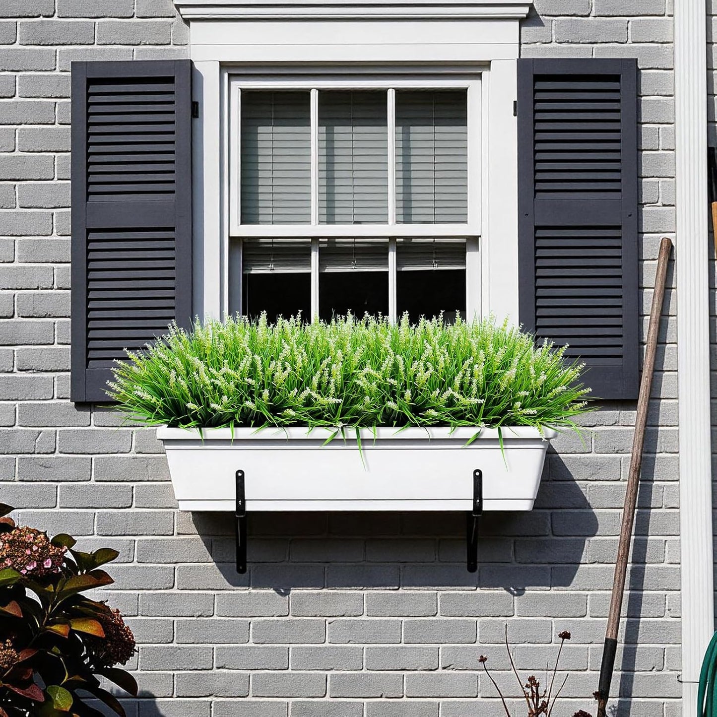 Artificial Plants Outdoor Fake Monkey Grass with Flowers for Pot UV Resistant Plant Decor for Window Garden Patio Hanging Planter Pathway Front Porch (Grass with Flowers)