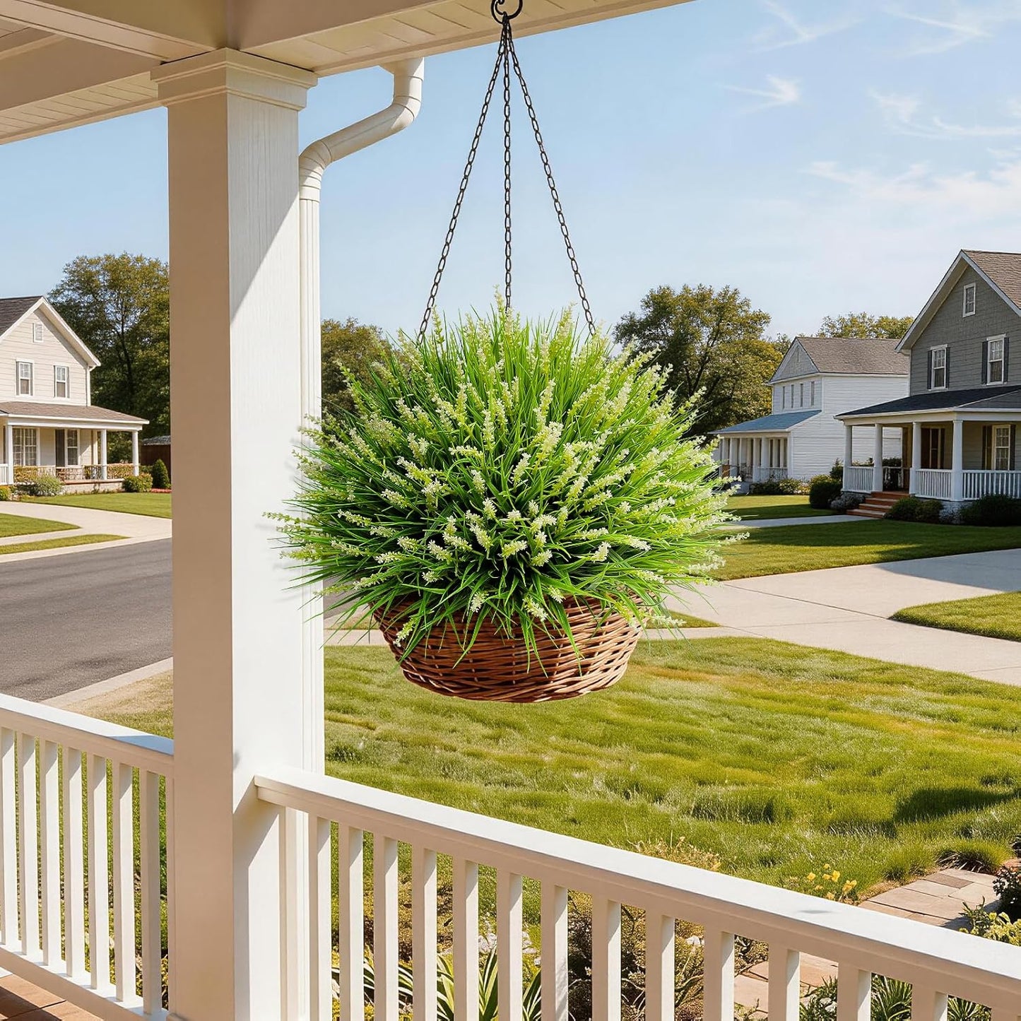 Artificial Plants Outdoor Fake Monkey Grass with Flowers for Pot UV Resistant Plant Decor for Window Garden Patio Hanging Planter Pathway Front Porch (Grass with Flowers)