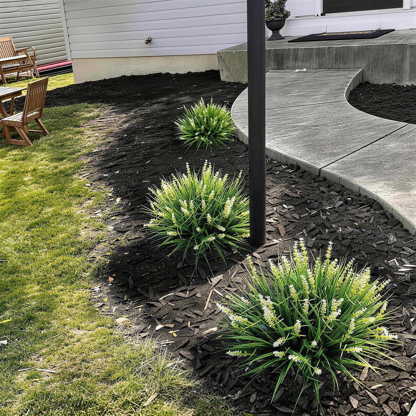 Artificial Plants Outdoor Fake Monkey Grass with Flowers for Pot UV Resistant Plant Decor for Window Garden Patio Hanging Planter Pathway Front Porch (Grass with Flowers)
