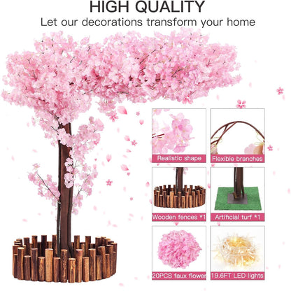 4 Pack 6.5 FT Champagne Pink Cherry Blossom Vines with LED Lights