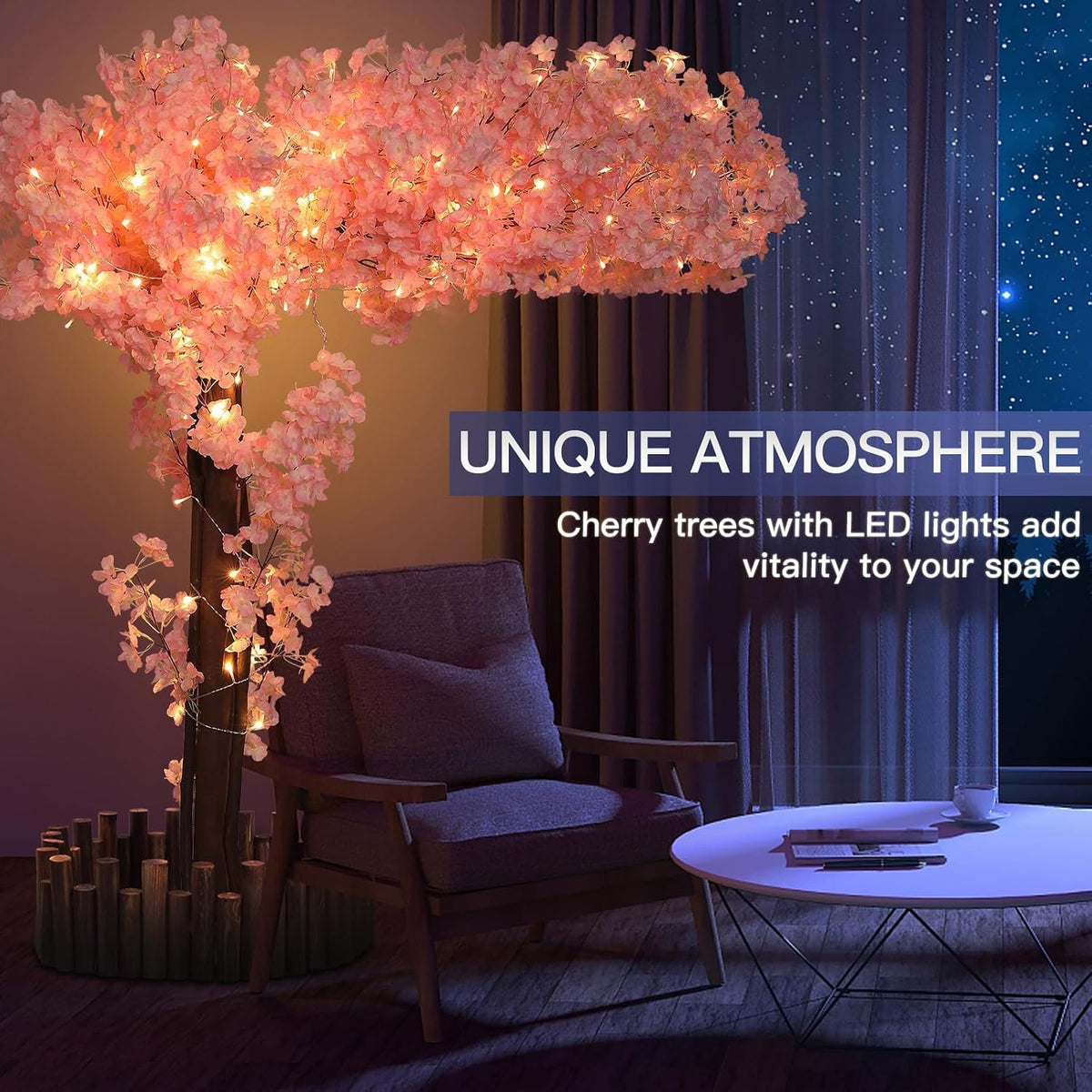 4 Pack 6.5 FT Champagne Pink Cherry Blossom Vines with LED Lights