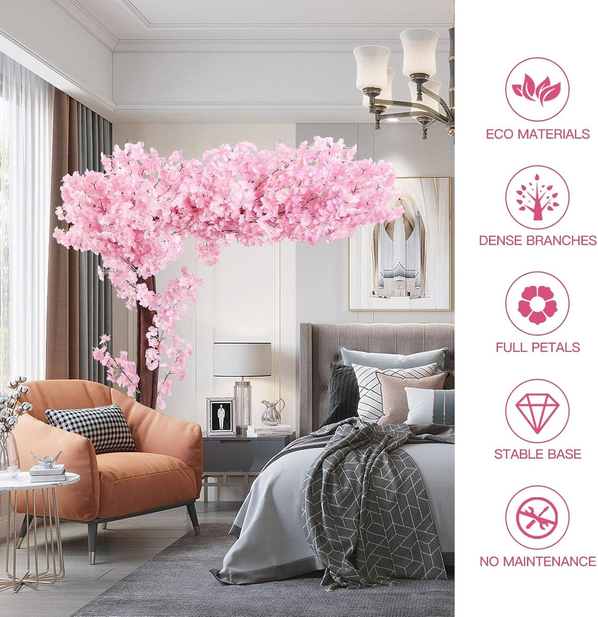 4 Pack 6.5 FT Champagne Pink Cherry Blossom Vines with LED Lights