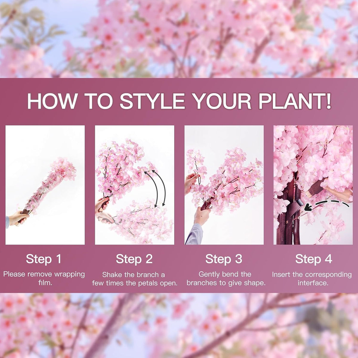4 Pack 6.5 FT Champagne Pink Cherry Blossom Vines with LED Lights