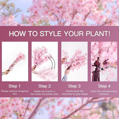 4 Pack 6.5 FT Champagne Pink Cherry Blossom Vines with LED Lights