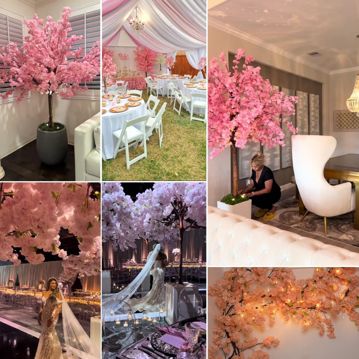 4 Pack 6.5 FT Champagne Pink Cherry Blossom Vines with LED Lights