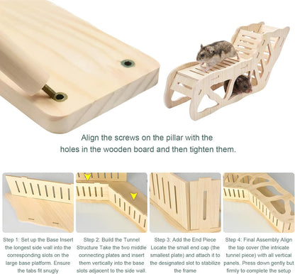 3-Piece Wooden Hamster Platform Set, Versatile Hideout & Exploration Tunnel with Ladder, Cage Decor for Syrian Dwarf Hamsters, Gerbils, Mice