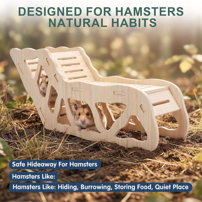 3-Piece Wooden Hamster Platform Set, Versatile Hideout & Exploration Tunnel with Ladder, Cage Decor for Syrian Dwarf Hamsters, Gerbils, Mice