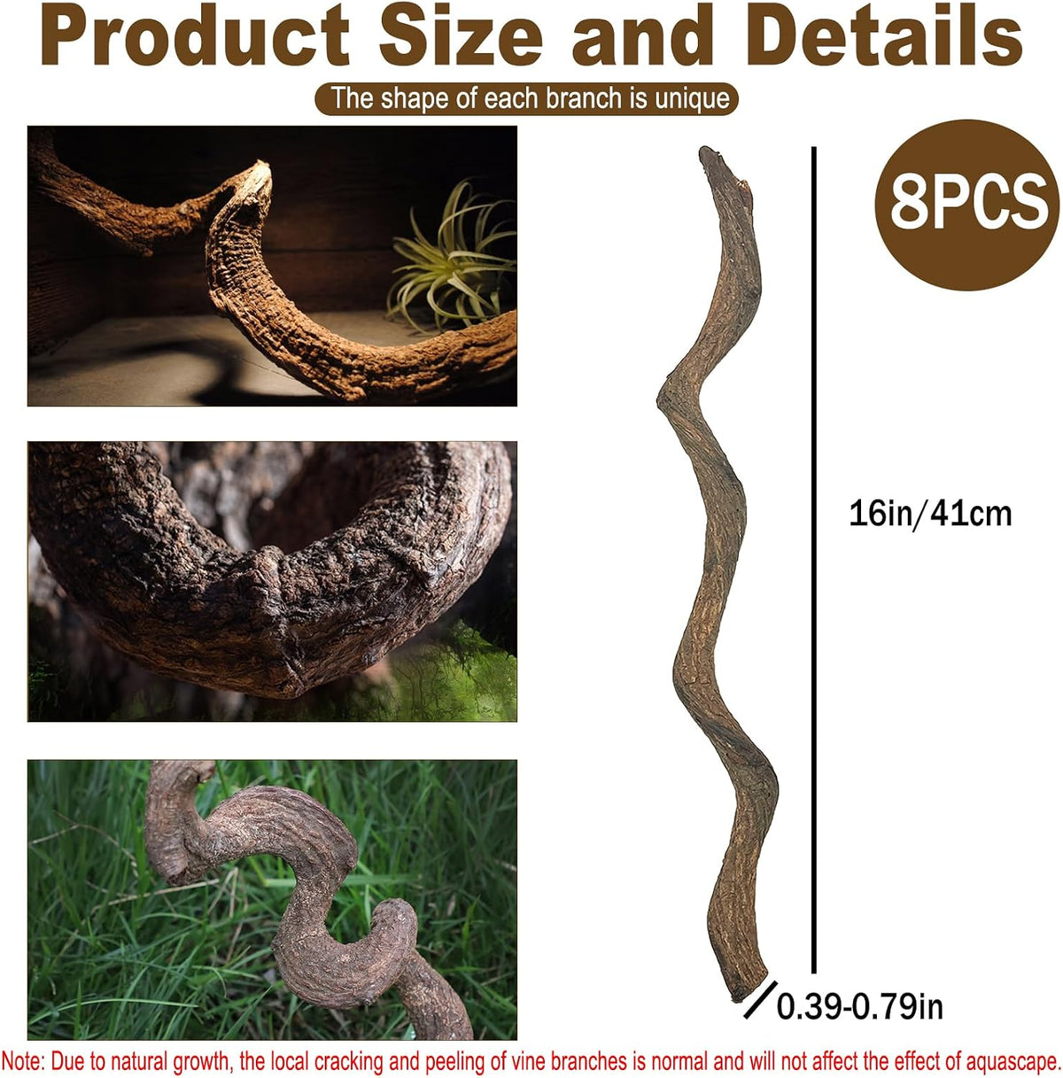 Reptile Decor Natural Forest Branch Terrarium Habitat Decoration Lizard Climbing Tree Branch for Bearded Dragon Gecko Snake Frog Chameleon Spider