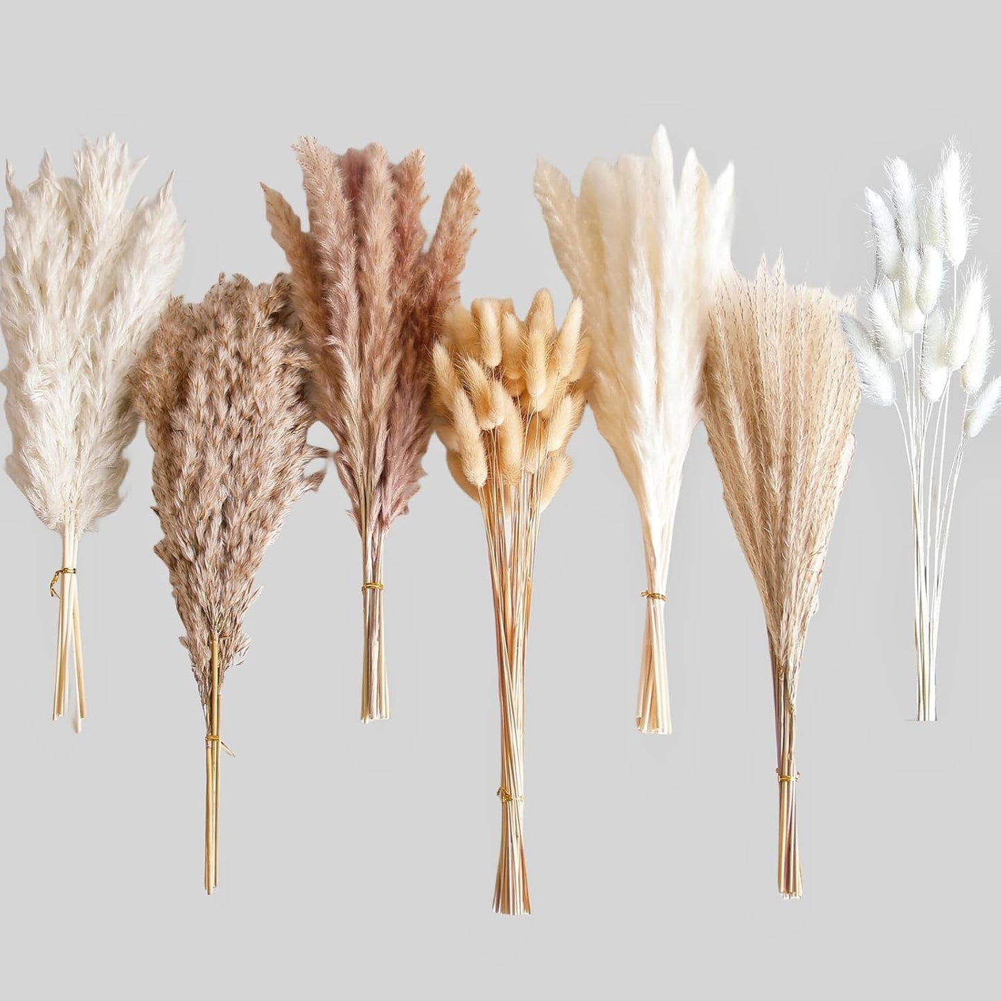 110 PCS Dried Pampas Grass Bouquet, Boho Table Decor, Bunny Tails Dried Flowers, Brown Pompas, White Pampas Grass for Wedding, Home, Rustic Party, Baby Shower Decorations
