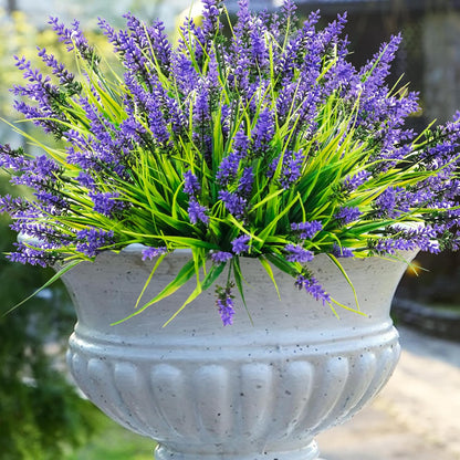Rowfad 22 Pcs Artificial Outdoor Flowers UV Resistant Lavender Fake Greenery Plants Grass with Purple Flowers for Pot Decor for Window Garden Patio Hanging Planter Pathway Front Porch (22, Purple)