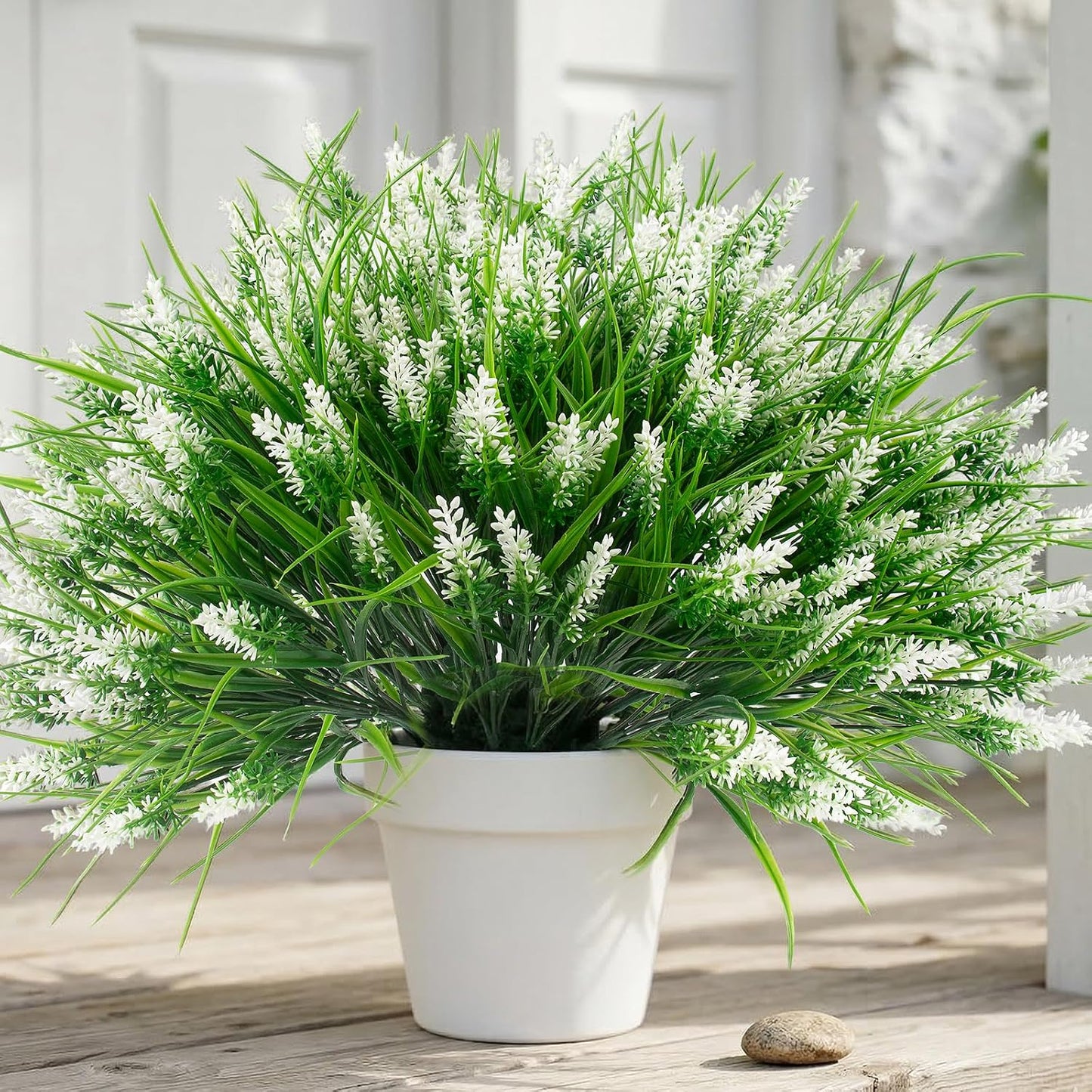 Rowfad 22 Pcs Artificial Outdoor Flowers UV Resistant Lavender Fake Greenery Plants Grass with Purple Flowers for Pot Decor for Window Garden Patio Hanging Planter Pathway Front Porch (22, Purple)