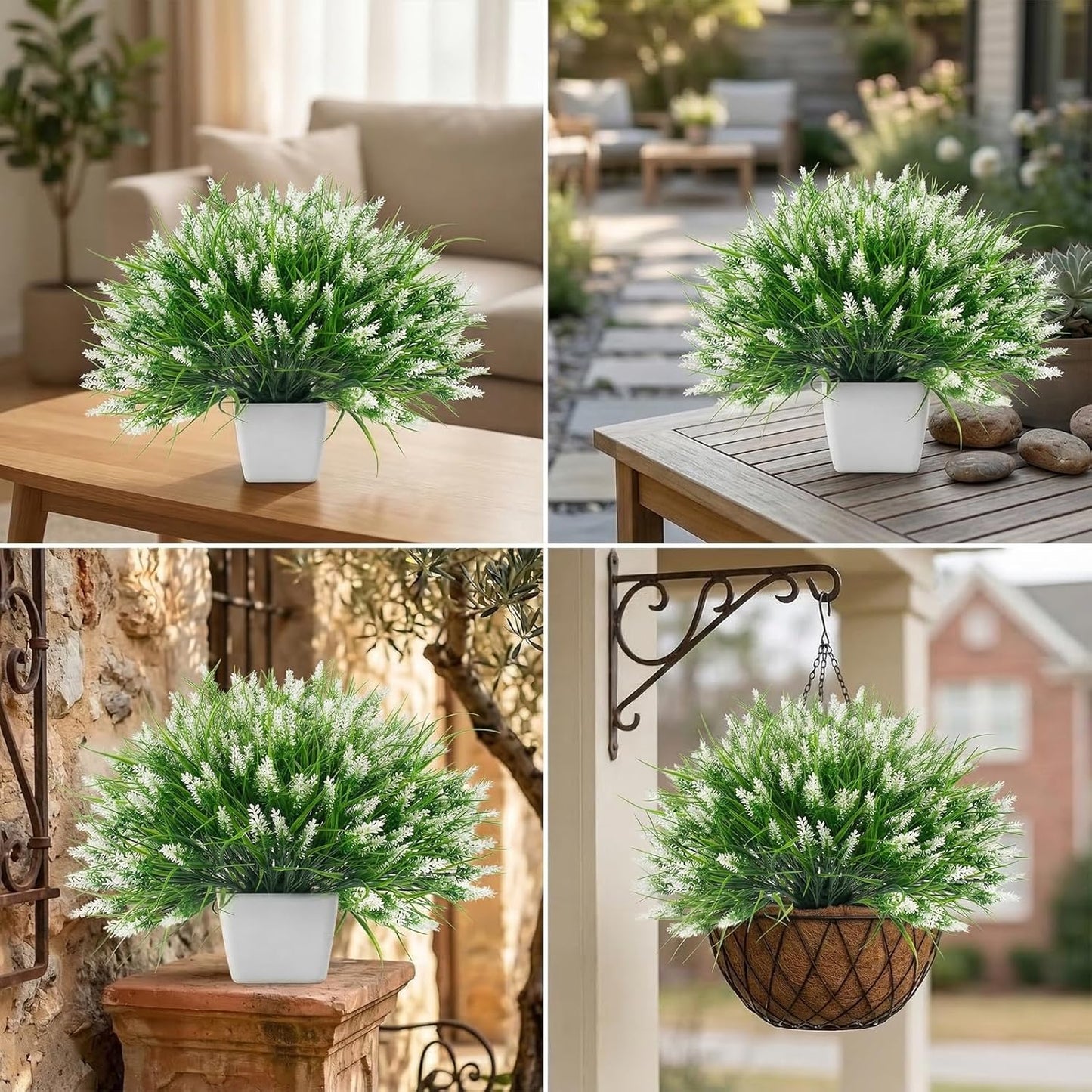 Rowfad 22 Pcs Artificial Outdoor Flowers UV Resistant Lavender Fake Greenery Plants Grass with Purple Flowers for Pot Decor for Window Garden Patio Hanging Planter Pathway Front Porch (22, Purple)