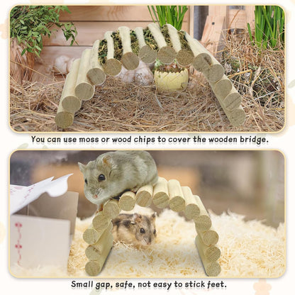 2 PCS Hamster Toys, Wooden Hamster Ladder Bridge Tunnel Hide, Guinea Pigs Cage Accessories Natural Hideout for Small Animals Chinchillas Guinea Pigs Mouse Rat Ferret Rodents