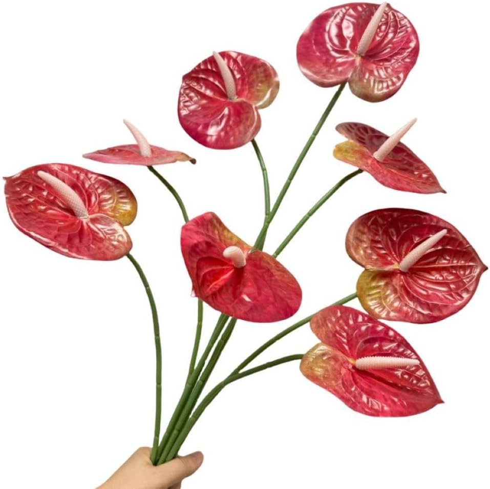 8 Pcs 23-5/8 inch Artificial Anthurium Flowers Real Touch Fake Flower