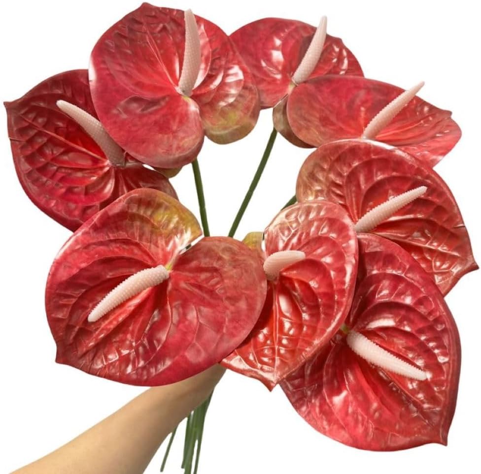8 Pcs 23-5/8 inch Artificial Anthurium Flowers Real Touch Fake Flower