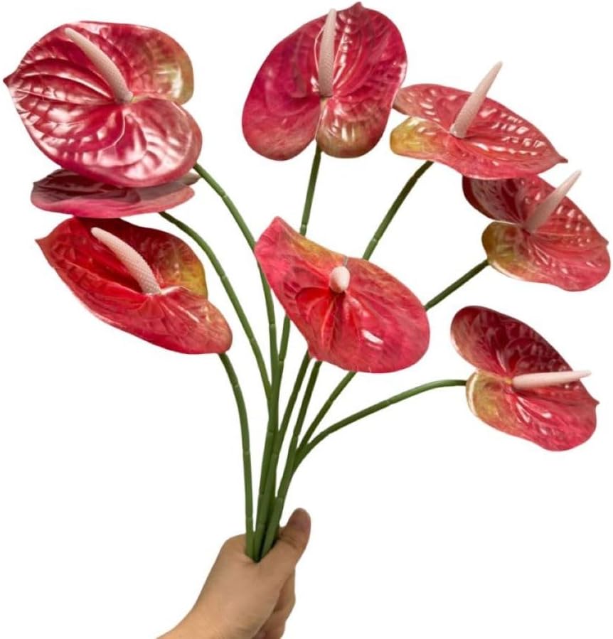 8 Pcs 23-5/8 inch Artificial Anthurium Flowers Real Touch Fake Flower