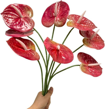 8 Pcs 23-5/8 inch Artificial Anthurium Flowers Real Touch Fake Flower