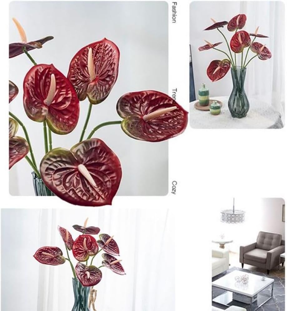 8 Pcs 23-5/8 inch Artificial Anthurium Flowers Real Touch Fake Flower