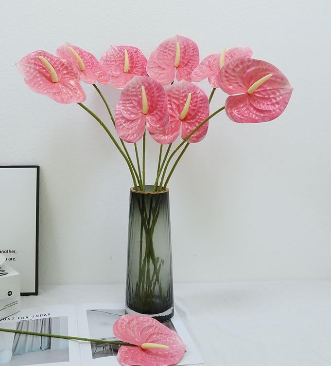 8 Pcs 23-5/8 inch Artificial Anthurium Flowers Real Touch Fake Flower