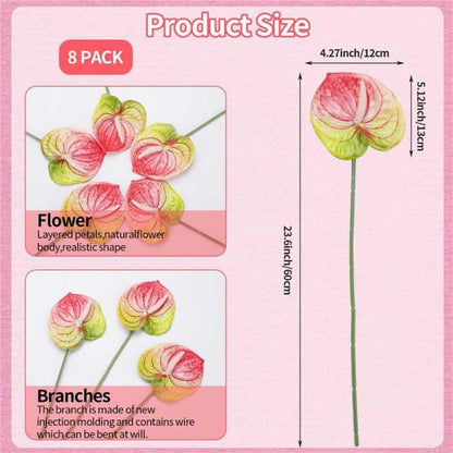 8 Pcs 23-5/8 inch Artificial Anthurium Flowers Real Touch Fake Flower