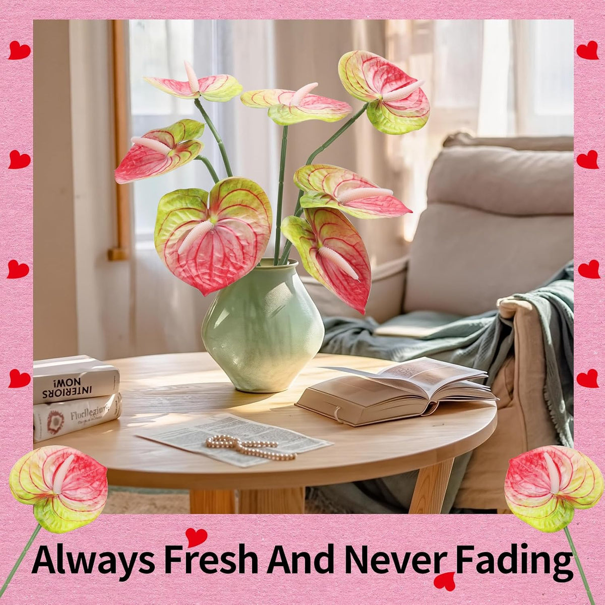 8 Pcs 23-5/8 inch Artificial Anthurium Flowers Real Touch Fake Flower