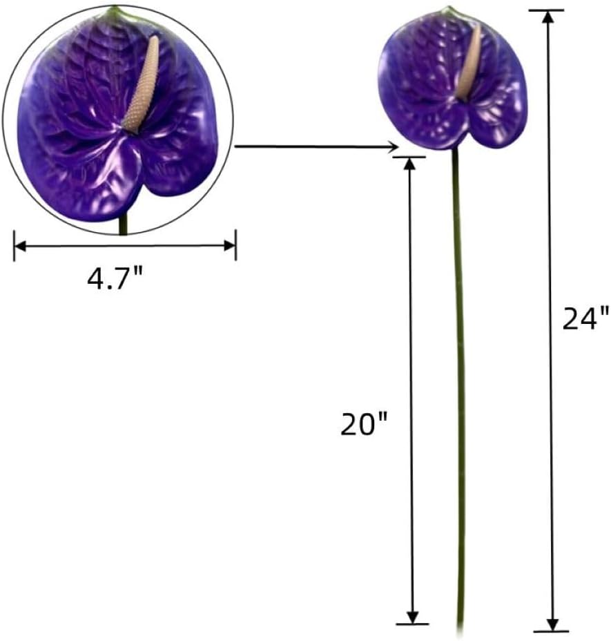 8 Pcs 23-5/8 inch Artificial Anthurium Flowers Real Touch Fake Flower