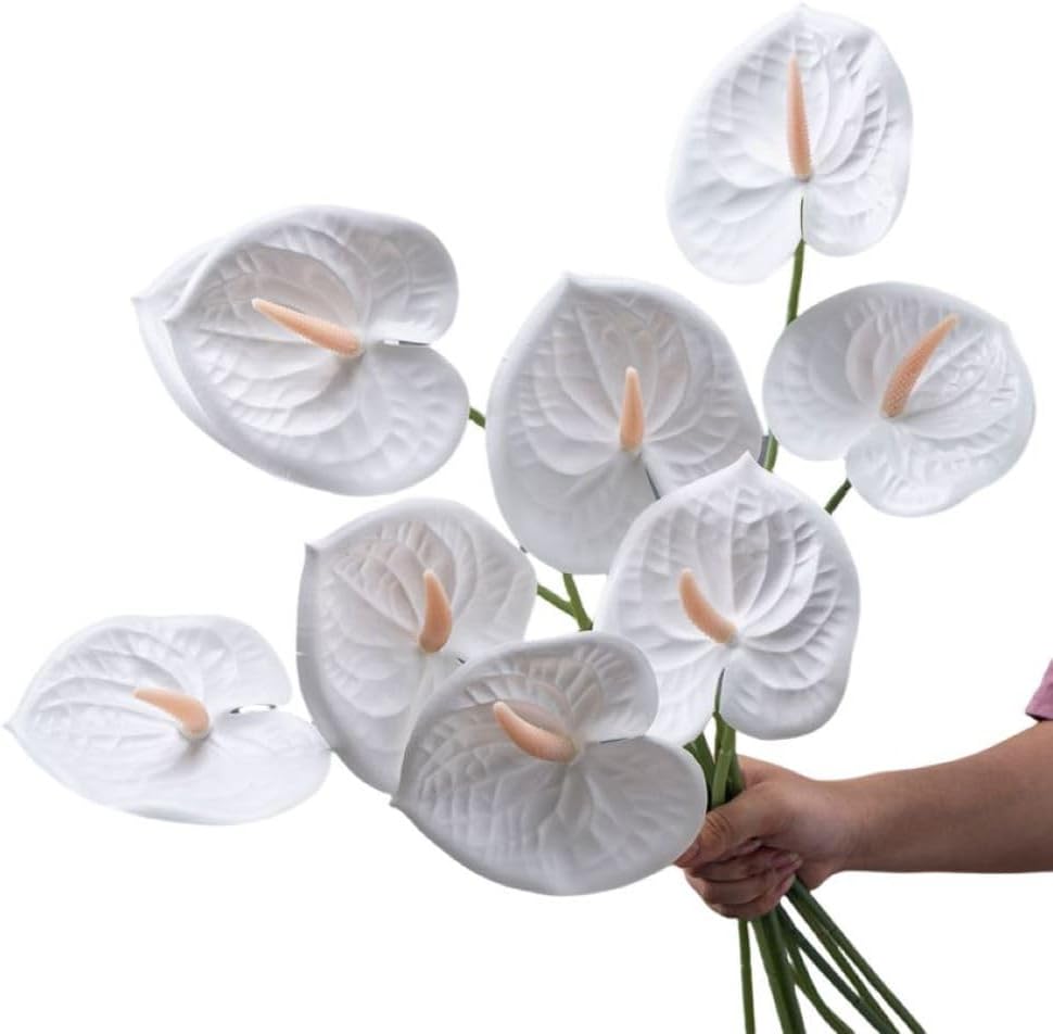8 Pcs 23-5/8 inch Artificial Anthurium Flowers Real Touch Fake Flower