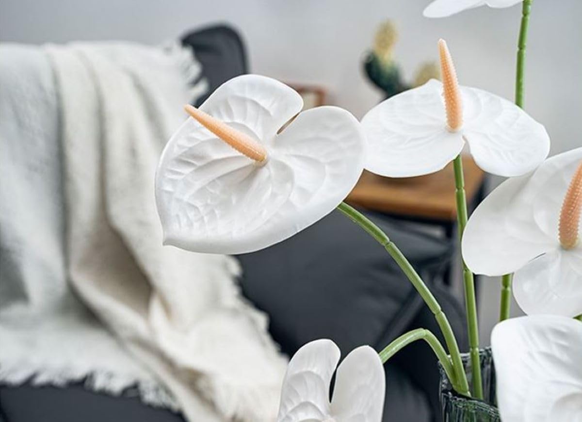 8 Pcs 23-5/8 inch Artificial Anthurium Flowers Real Touch Fake Flower