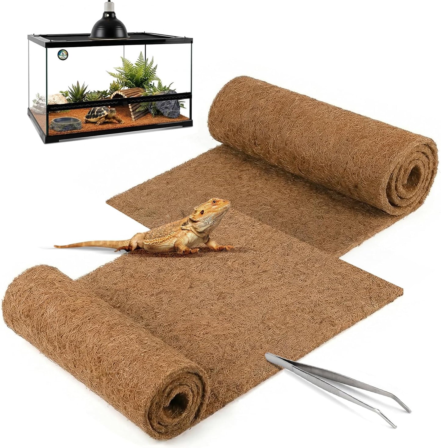 Reptile Carpet 30"x12" 2 PCS Coconut Fiber Mat for 20 Gallon Reptile Tank,Tortoise Habitat Bedding Liner for Snake,Turtle,Lizard,Bearded Dragon,Gecko Cage Accessories