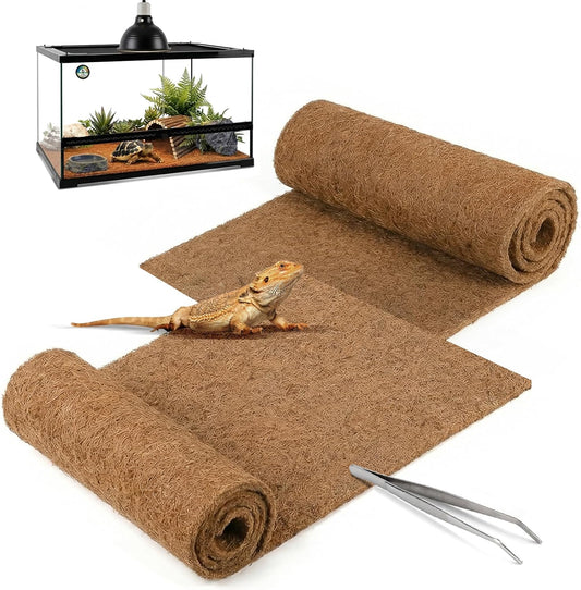 Reptile Carpet 30"x12" 2 PCS Coconut Fiber Mat for 20 Gallon Reptile Tank,Tortoise Habitat Bedding Liner for Snake,Turtle,Lizard,Bearded Dragon,Gecko Cage Accessories