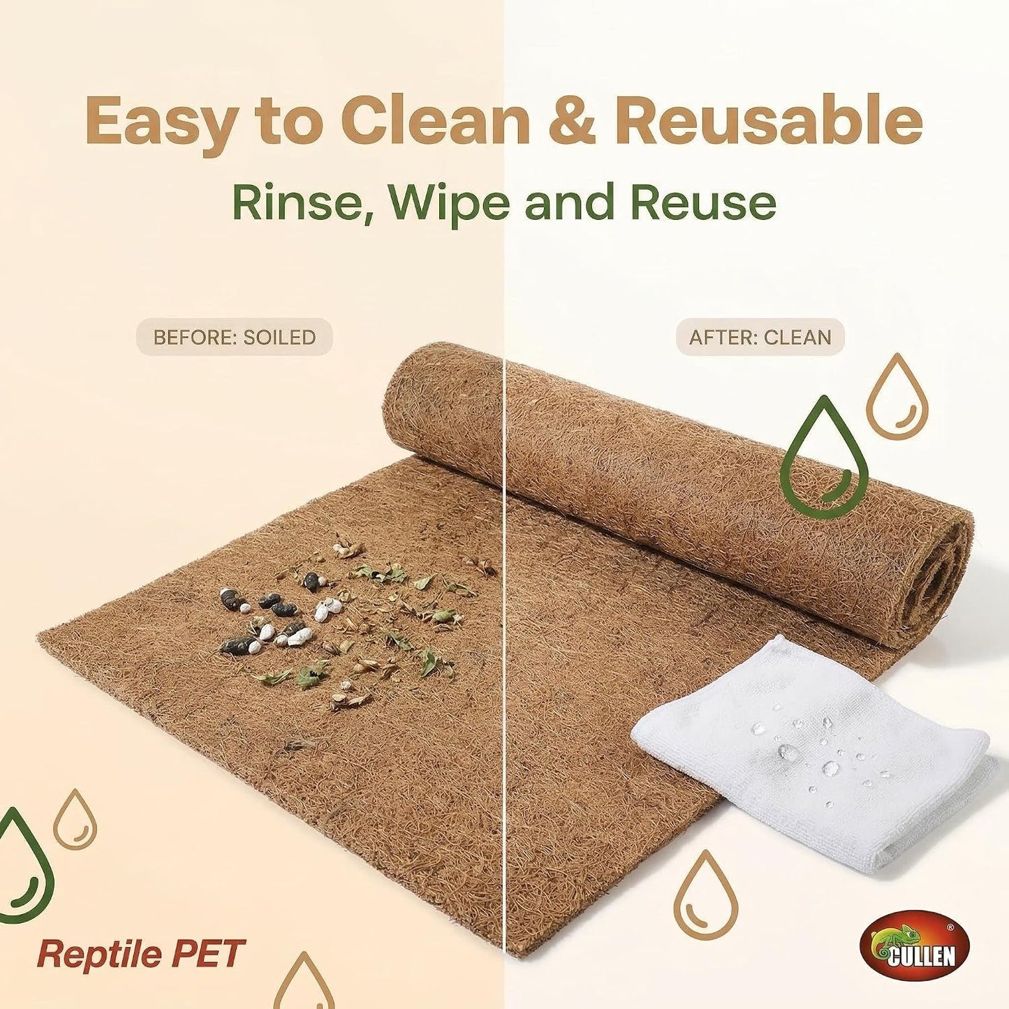 Reptile Carpet 30"x12" 2 PCS Coconut Fiber Mat for 20 Gallon Reptile Tank,Tortoise Habitat Bedding Liner for Snake,Turtle,Lizard,Bearded Dragon,Gecko Cage Accessories