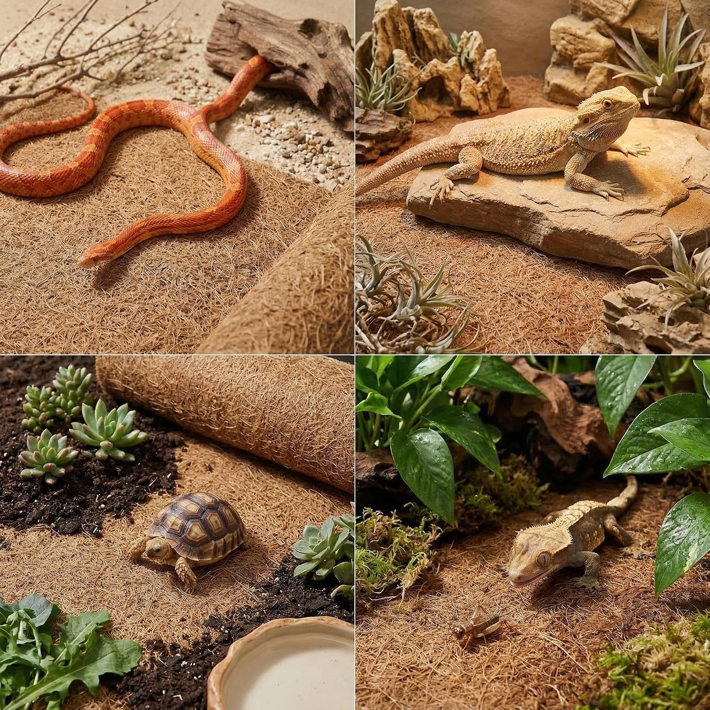 Reptile Carpet 30"x12" 2 PCS Coconut Fiber Mat for 20 Gallon Reptile Tank,Tortoise Habitat Bedding Liner for Snake,Turtle,Lizard,Bearded Dragon,Gecko Cage Accessories