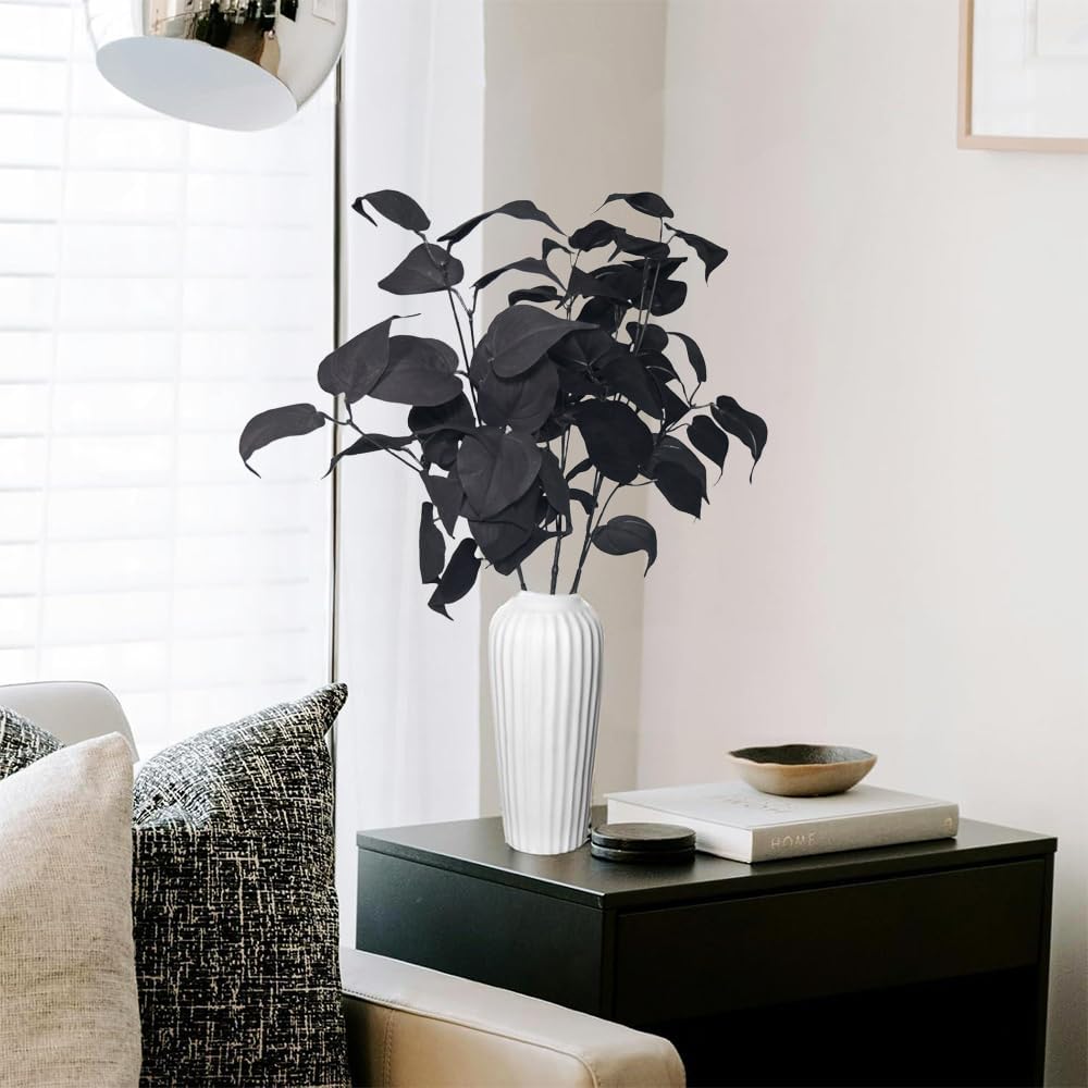 3pcs 30inch Artificial Black Stems High-end Faux Black Ivy Leaves Branches Artificial Plants Leaf Stems Garland Spray for Home Wedding Bouquet Gothic Aesthetic Graduation Skoopy Halloween Decorations