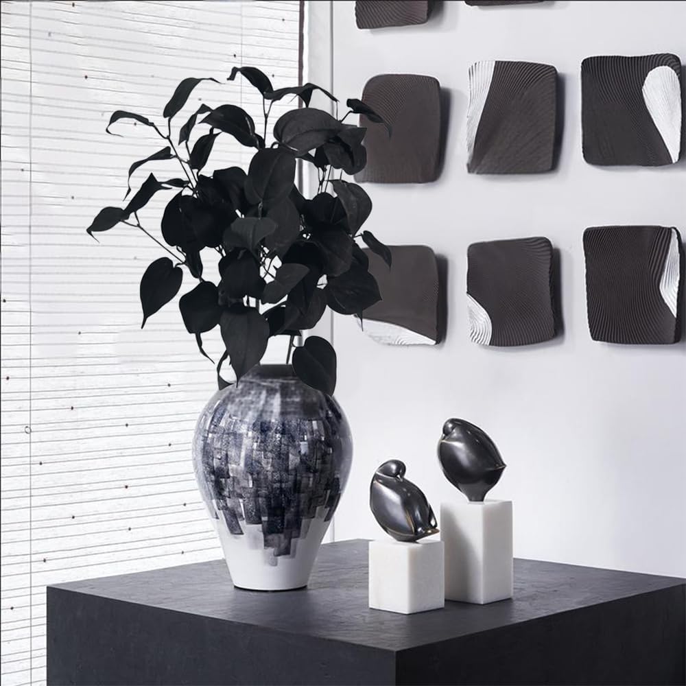 3pcs 30inch Artificial Black Stems High-end Faux Black Ivy Leaves Branches Artificial Plants Leaf Stems Garland Spray for Home Wedding Bouquet Gothic Aesthetic Graduation Skoopy Halloween Decorations