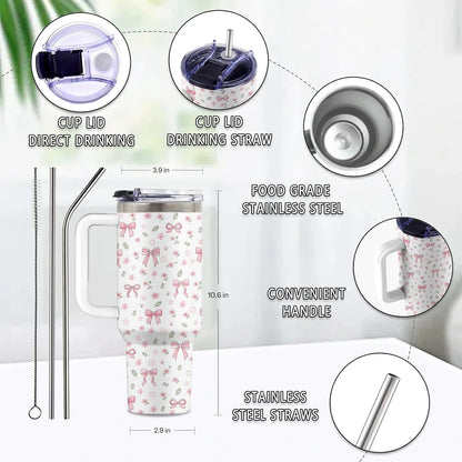 Lemon 40oz Tumbler, with Handle Straw, Insulated Sport Coffee Cup | 40oz Stainless Steel Tumbler, Travel Water Bottle, Thanksgiving Christmas Birthday Gift for Lemon Lover