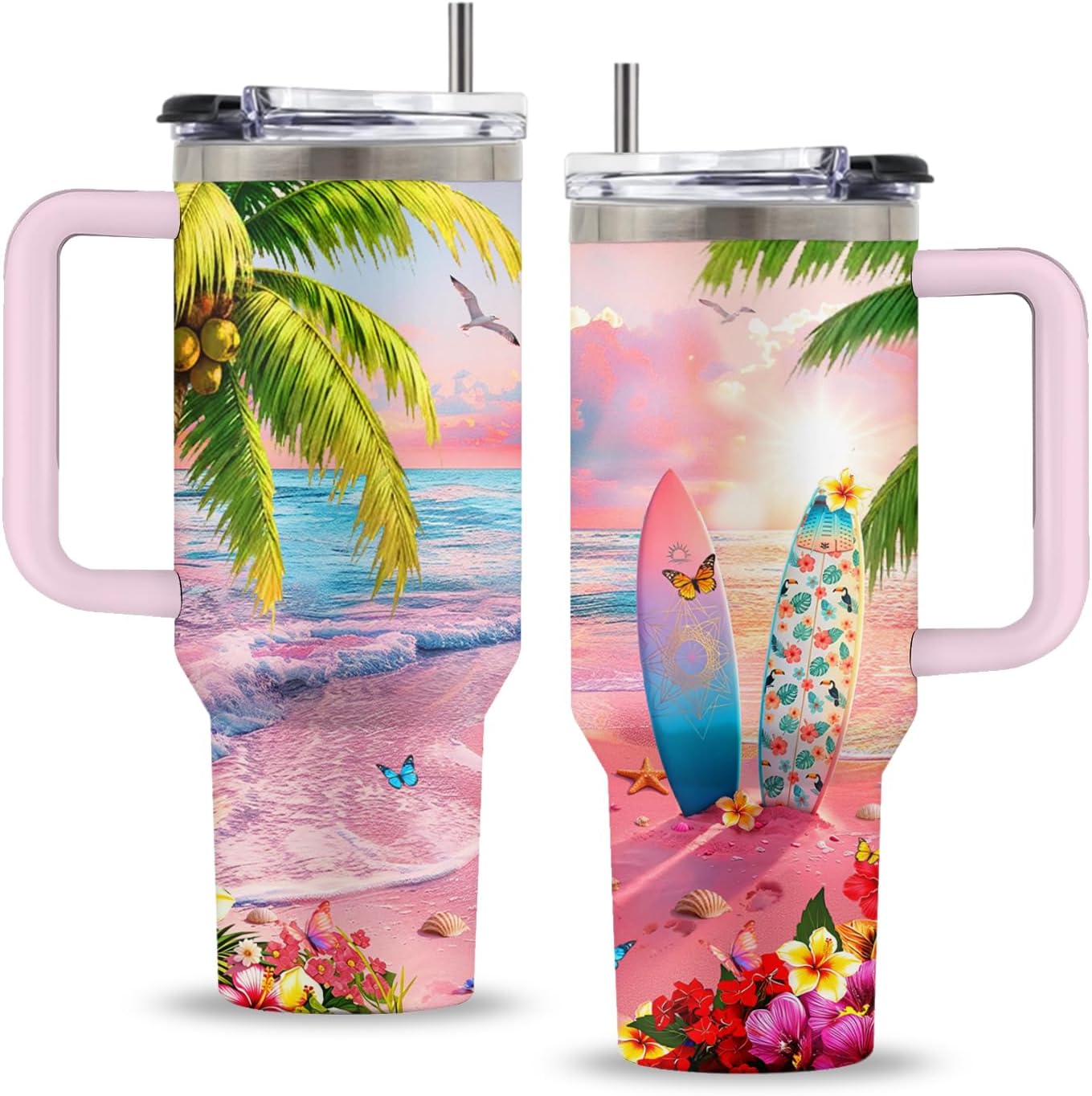 Lemon 40oz Tumbler, with Handle Straw, Insulated Sport Coffee Cup | 40oz Stainless Steel Tumbler, Travel Water Bottle, Thanksgiving Christmas Birthday Gift for Lemon Lover