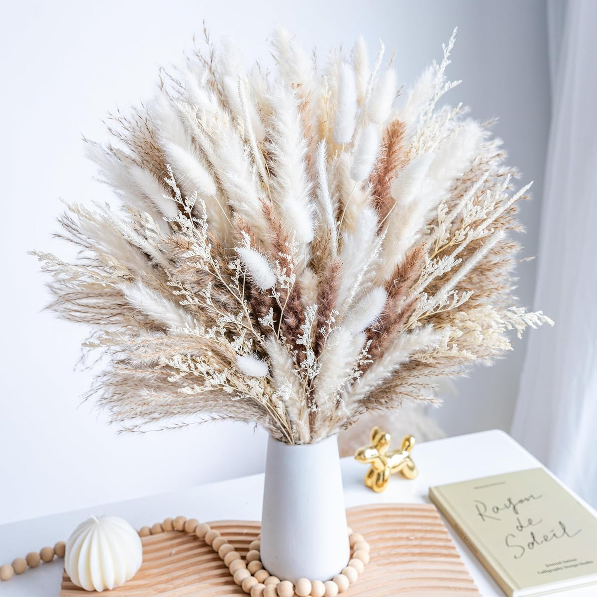 Natural Dried Pampas Grass Boho Home Decor Bouquet Phragmites Dried Flowers Bouquet for Wedding Floral Arrangements Living Room Decorations