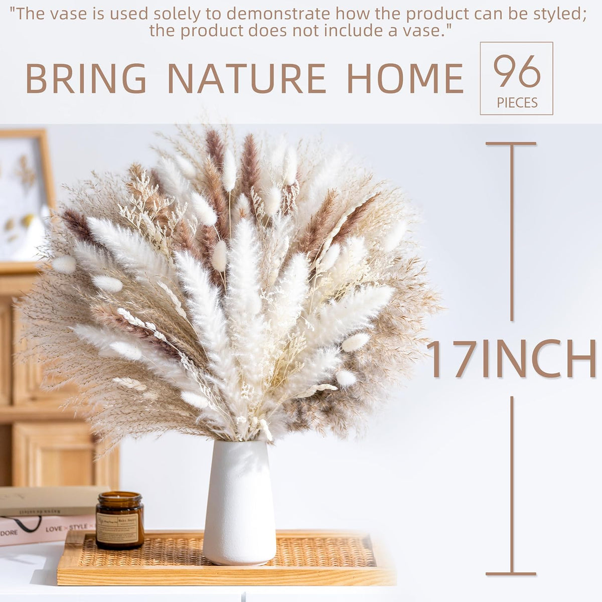 Natural Dried Pampas Grass Boho Home Decor Bouquet Phragmites Dried Flowers Bouquet for Wedding Floral Arrangements Living Room Decorations