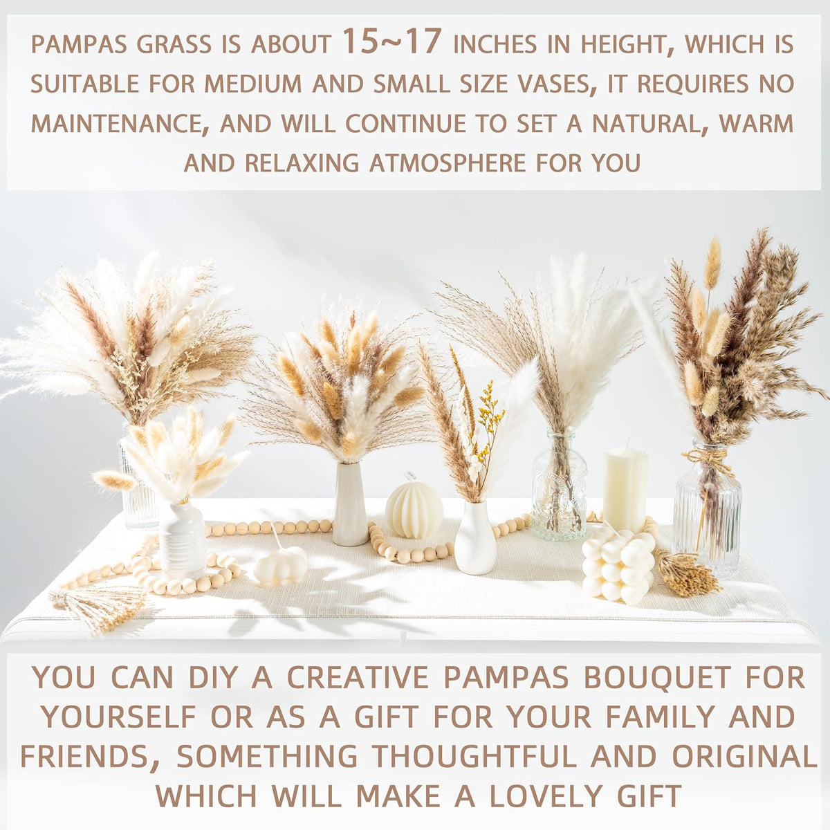 Natural Dried Pampas Grass Boho Home Decor Bouquet Phragmites Dried Flowers Bouquet for Wedding Floral Arrangements Living Room Decorations