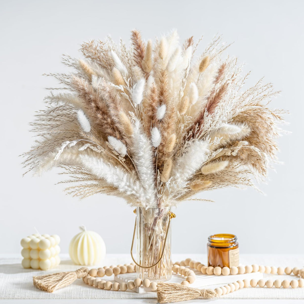 Natural Dried Pampas Grass Boho Home Decor Bouquet Phragmites Dried Flowers Bouquet for Wedding Floral Arrangements Living Room Decorations