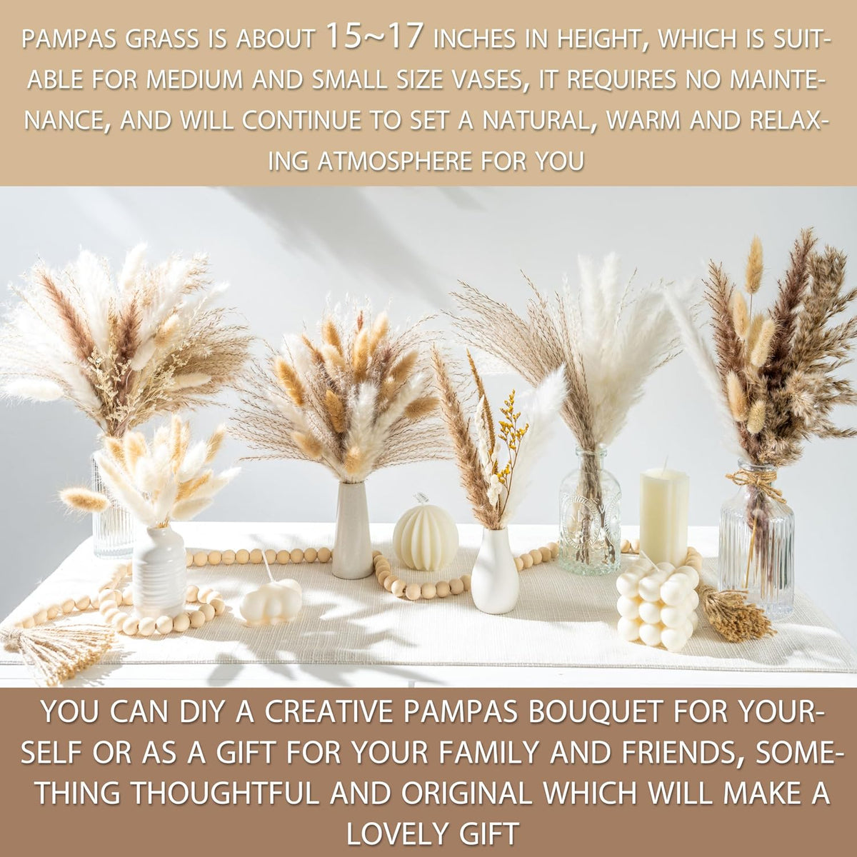 Natural Dried Pampas Grass Boho Home Decor Bouquet Phragmites Dried Flowers Bouquet for Wedding Floral Arrangements Living Room Decorations