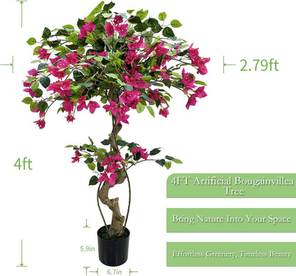 Artificial Bougainvillea Tree 5.3FT | Lifelike Pink Silk Blooms Ornamental Plant, Indoor Outdoor Accent Decor for Living Space Porch Patio Yard