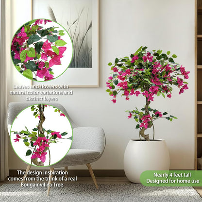 Artificial Bougainvillea Tree 5.3FT | Lifelike Pink Silk Blooms Ornamental Plant, Indoor Outdoor Accent Decor for Living Space Porch Patio Yard
