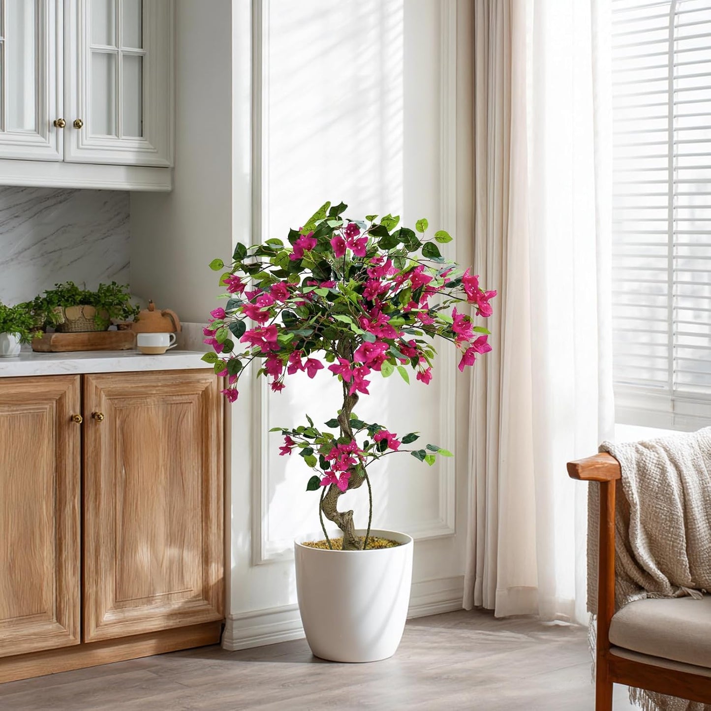 Artificial Bougainvillea Tree 5.3FT | Lifelike Pink Silk Blooms Ornamental Plant, Indoor Outdoor Accent Decor for Living Space Porch Patio Yard