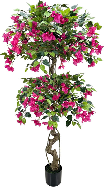 Artificial Bougainvillea Tree 5.3FT | Lifelike Pink Silk Blooms Ornamental Plant, Indoor Outdoor Accent Decor for Living Space Porch Patio Yard