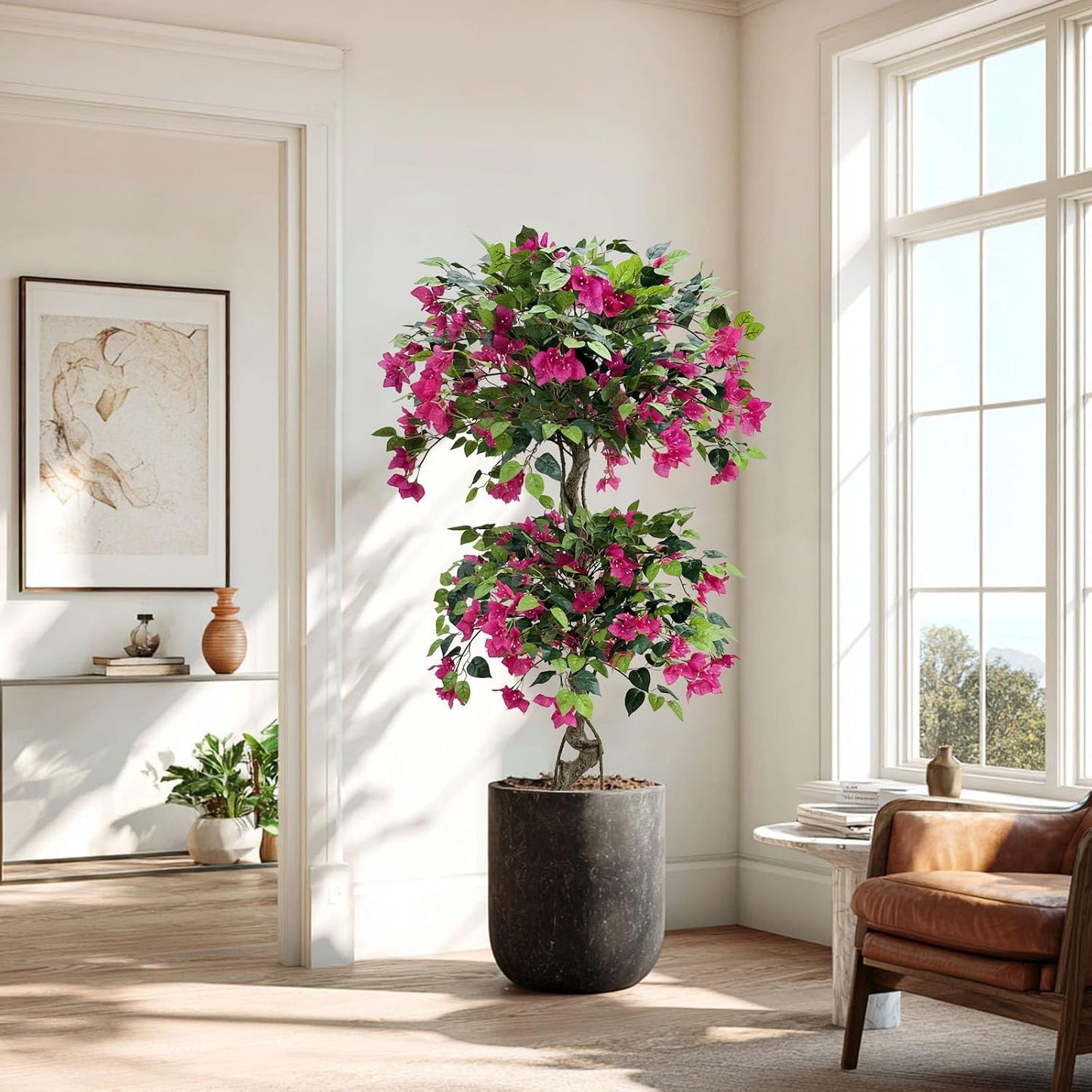 Artificial Bougainvillea Tree 5.3FT | Lifelike Pink Silk Blooms Ornamental Plant, Indoor Outdoor Accent Decor for Living Space Porch Patio Yard