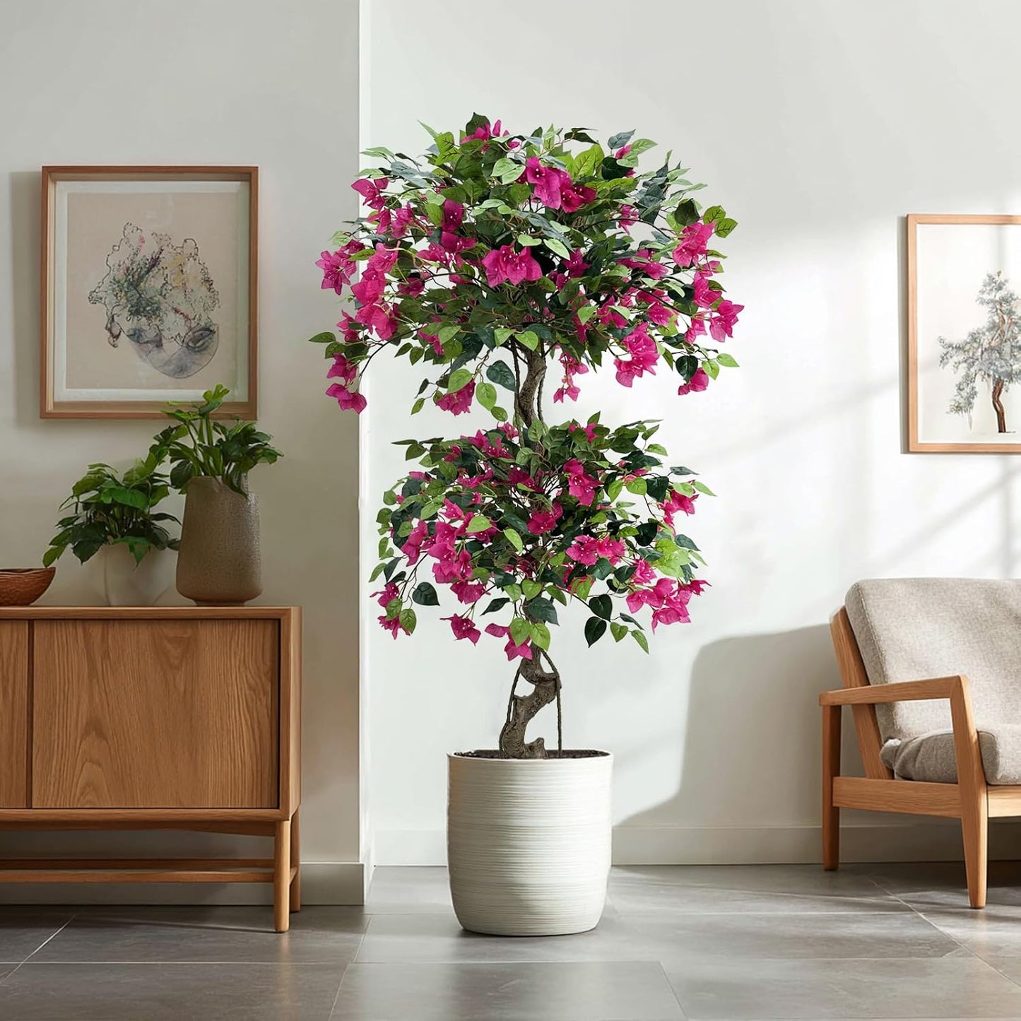 Artificial Bougainvillea Tree 5.3FT | Lifelike Pink Silk Blooms Ornamental Plant, Indoor Outdoor Accent Decor for Living Space Porch Patio Yard
