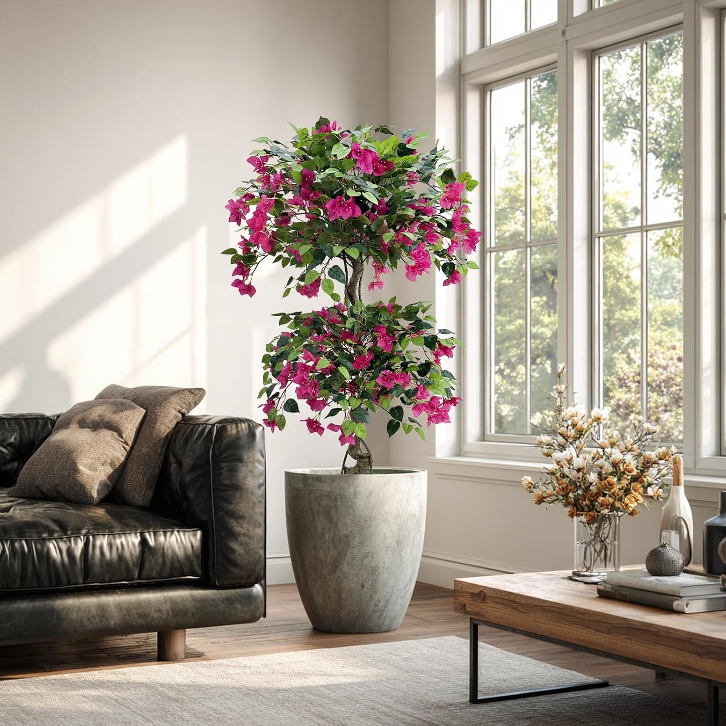 Artificial Bougainvillea Tree 5.3FT | Lifelike Pink Silk Blooms Ornamental Plant, Indoor Outdoor Accent Decor for Living Space Porch Patio Yard