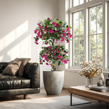 Artificial Bougainvillea Tree 5.3FT | Lifelike Pink Silk Blooms Ornamental Plant, Indoor Outdoor Accent Decor for Living Space Porch Patio Yard